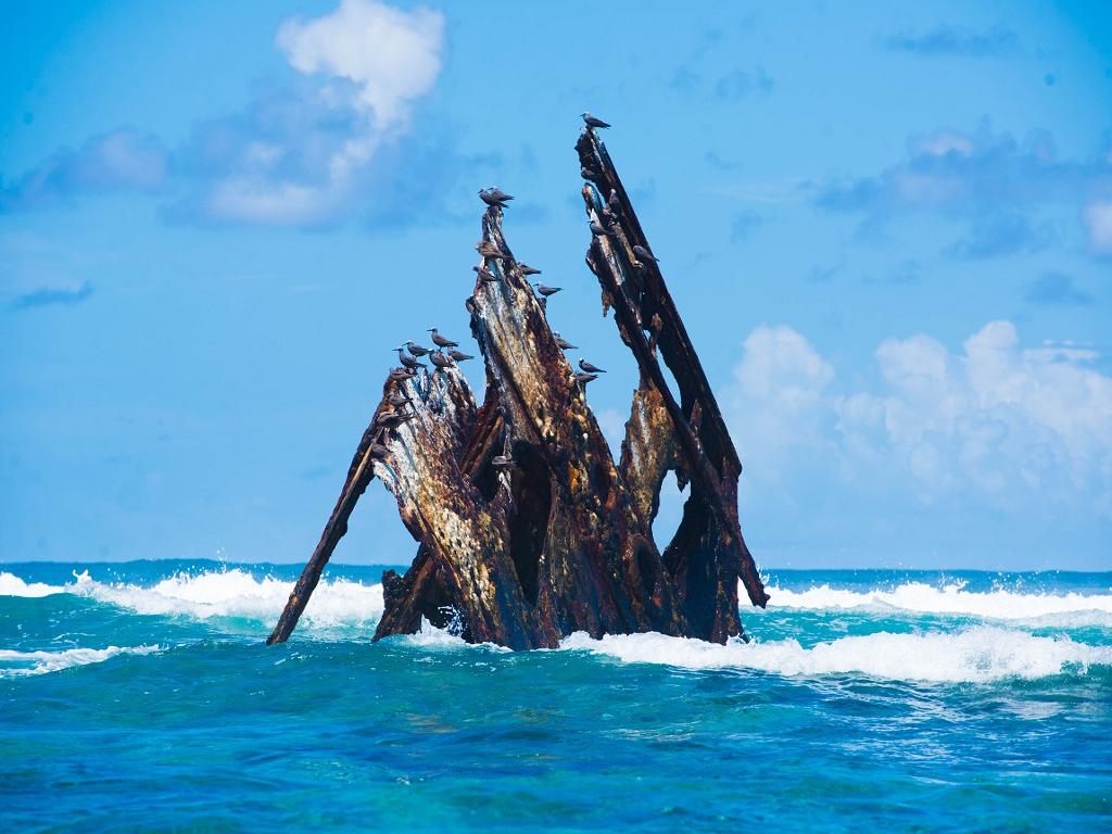 Île aux Cerfs — Catamaran + Cascade GRSE — gros plan